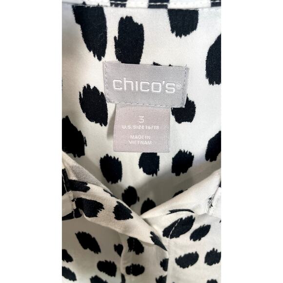 Chico’s XL (3) Black White Animal Print Button Down Blouse Long Sleeve Top - Picture 3 of 5